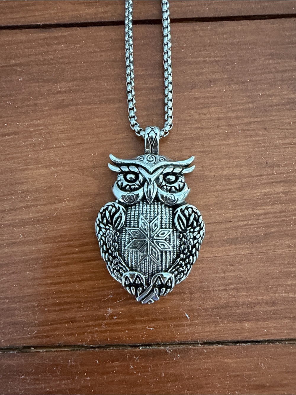 Vintage Inspired Silver Owl Pendant Necklace - Long Box Chain - Boho Statement